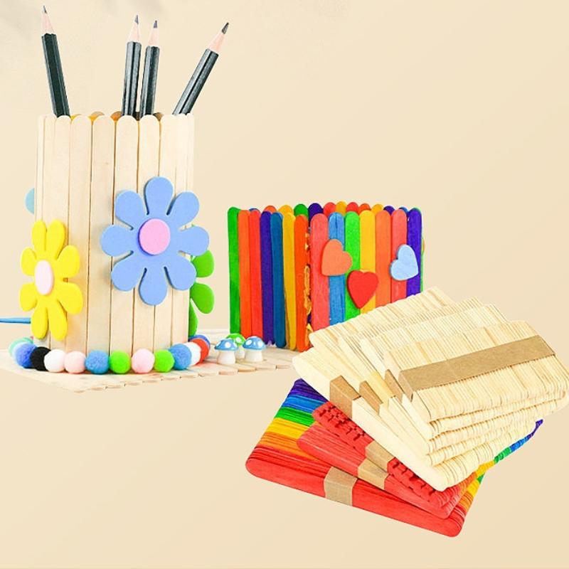 Art Craft With Ice Cream Stick - أعواد مصاصات ملونة من الخشب الطبيعي